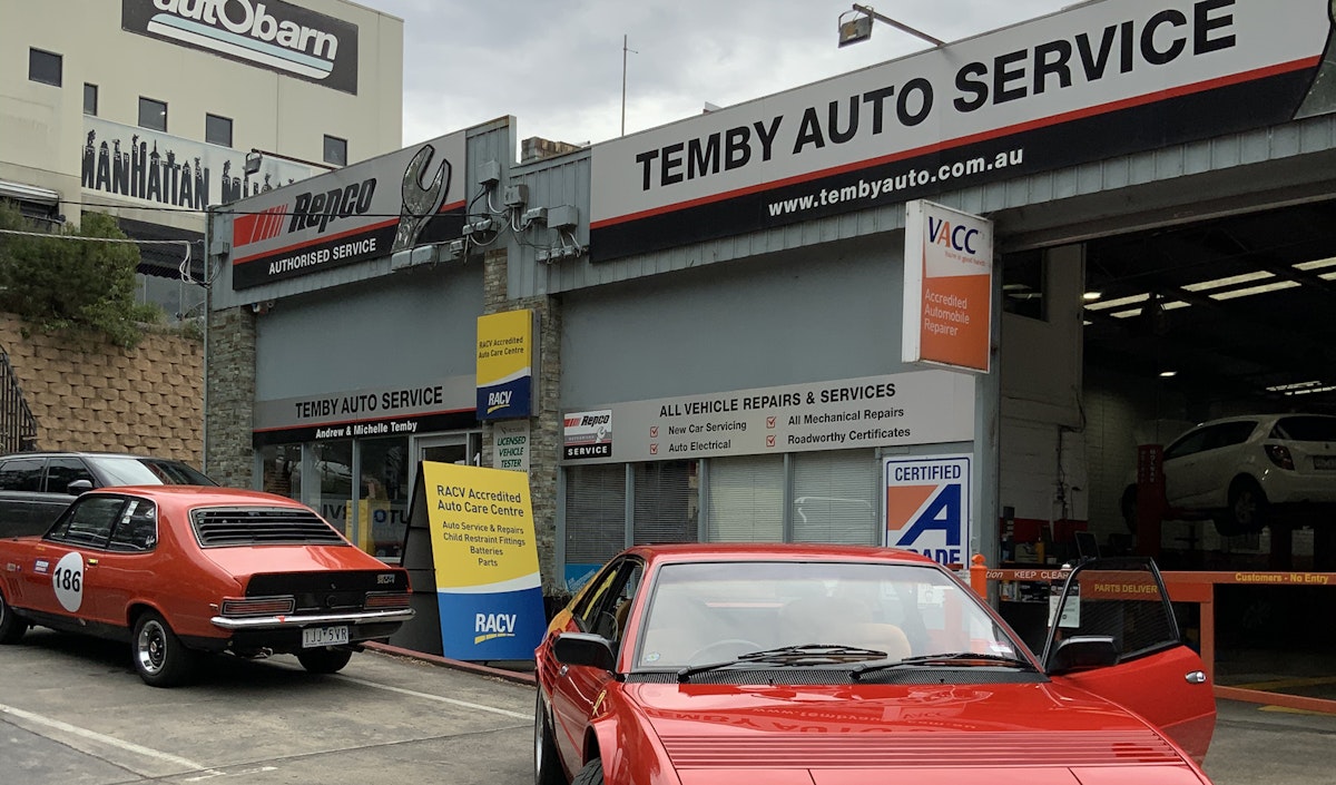 2 Restored cars in front of our Eltham Workshop. A Ferrari Mondial F108 1983 and a Holden Torana X-U1 LC 1971. We service and restore Australian, European and American vehicles.